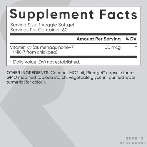 Miniatura 5 de 100 Microgramos de la vitamina K2 (como MK7) con aceite de coco orgánico para una mejor absorción, con MenaQ7 clínicamente probada y formulado sin