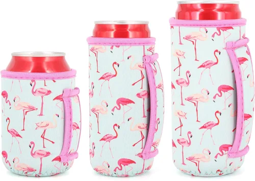 Miniatura 22 de Paquete de 3 fundas de neopreno reutilizables aisladas para latas con asa para refrescos, bebidas energéticas, gaseosas, cerveza, seltzer duro