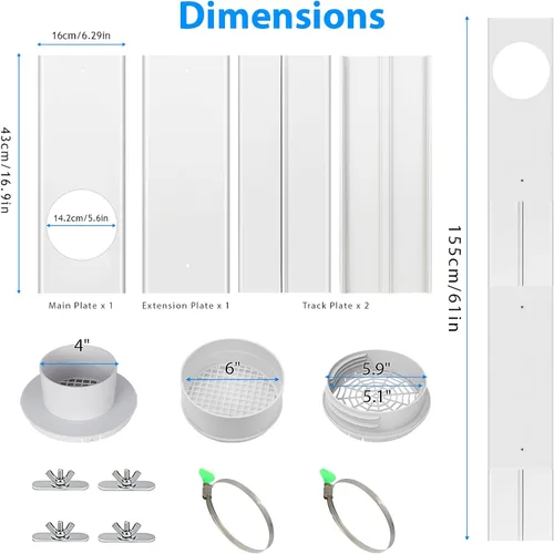 Miniatura 2 de Kit de ventilación de ventana, kit de ventana de aire acondicionado portátil, universal para conductos de 4 pulgadas/6 pulgadas y manguera de 5.1