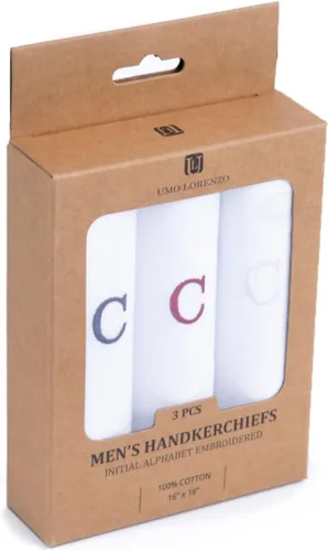 Miniatura 6 de Pañuelo inicial para hombre, monograma en caja, 3 piezas, 100% algodón