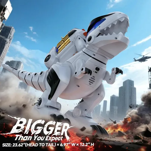Miniatura 4 de Ruko 8809 Robot de dinosaurio de control remoto juguetes para niños, grandes juguetes recargables, STEM programable interactivo con efectos de Blanco