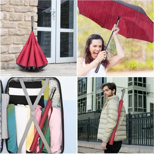 Miniatura 7 de LFLFWY Inverted Reverse Upside Down Umbrella - 49 inch AutoManual Open Large Double Canopy Design Windproof Stick Umbrellas rain Waterproof Golf