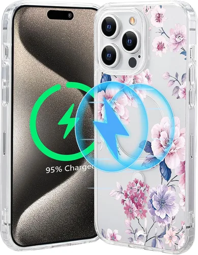 Miniatura 53 de Funda magnética de flores para iPhone 15 [compatible con MagSafe] Bonito patrón floral transparente a prueba de golpes