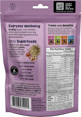 Miniatura 2 de Golosinas orgánicas para perros para el bienestar diario, sabor a mantequilla de maní con superalimentos, alto contenido de proteínas y omega-3