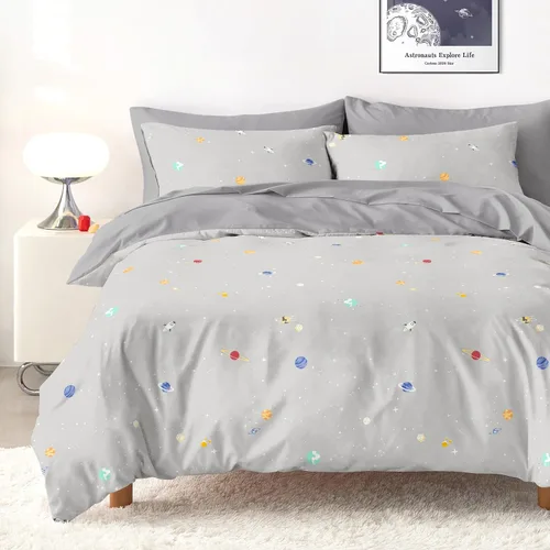 Miniatura 6 de Wake In Cloud - Juego de edredón espacial, tela 100% algodón, diseño de astronauta con diseño de constelación, cohete y estrella, para niños