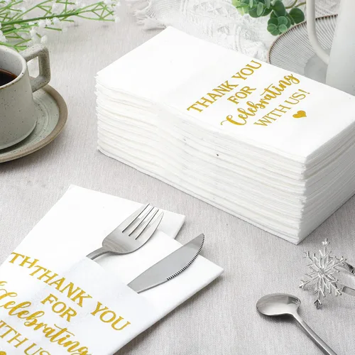 Miniatura 7 de Fuutreo 100 servilletas desechables de lino para boda, con bolsillo, cubiertos de papel Airlaid absorbentes, para bodas, bodas, bodas, compromisos