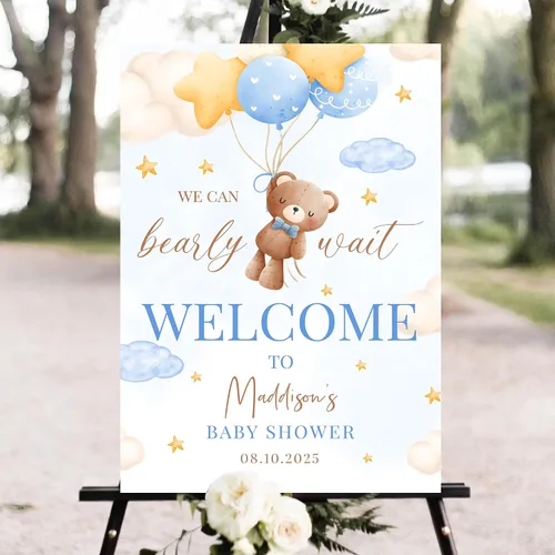 Miniatura 6 de Letrero de bienvenida personalizado para baby shower, lazo azul, niño, cinta de acuarela, minimalista, PVC, 18 x 12 pulgadas, tamaño completo