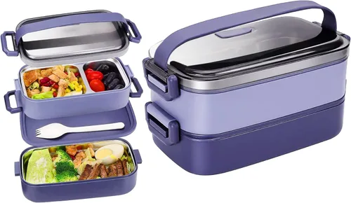 Miniatura 19 de Lonchera Bento para niños, mujeres y hombres, 47 onzas, 2 compartimentos, para ensalada, aperitivos, ensalada, paquete de preparación de alimentos