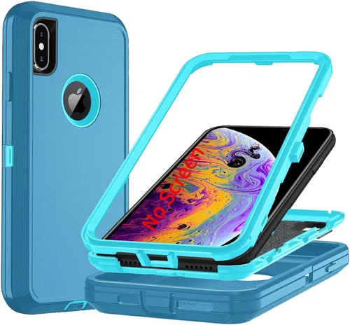 Miniatura 17 de Funda para iPhone X/i Phone Xs, 3 capas duradera funda de teléfono resistente protección para teléfono, a prueba de golpes a prueba de caídas a Negro