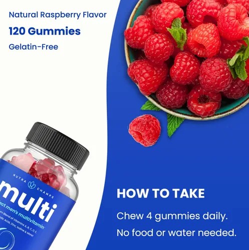 Miniatura 4 de NutraChamps Multivitamínico para hombres mayores de 14 años Gomitas multivitamínicas para hombre, 120 unidades Vitaminas A, B, C, D, E, biotina