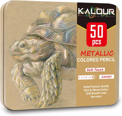 Miniatura 7 de KALOUR 50 lápices de colores metálicos para adultos, núcleo suave con colores vibrantes, ideales para dibujar, mezclar, bocetos, sombreado, lápices