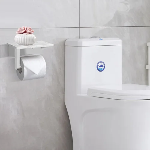 Miniatura 6 de Soporte de papel higiénico con estante de mármol, soporte de papel higiénico montado en la pared de acero inoxidable SUS304 y 2 ganchos adhesivos