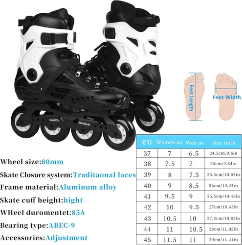 Miniatura 5 de Patines en línea para mujeres y hombres, patines en línea para adultos, rodamientos de acero al carbono ABEC-7, ruedas de poliuretano 85A de 0.157 x