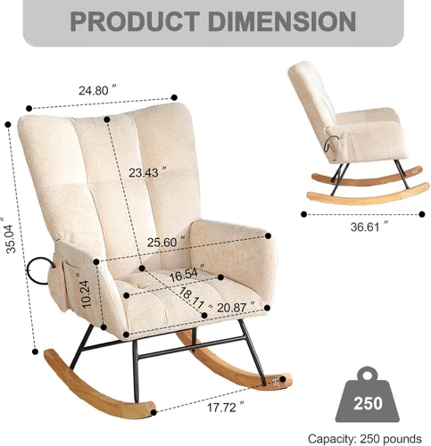 Miniatura 2 de Sillas Mecedoras - Mecedora para habitación del bebé con bolsa de aire, silla mecedora de lectura para interiores, acogedoras sillas mecedoras