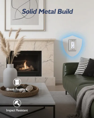 Miniatura 3 de Paquete de 2 placas decorativas de pared, placa de cubierta de toma de corriente eléctrica de níquel satinado para receptáculo, interruptor