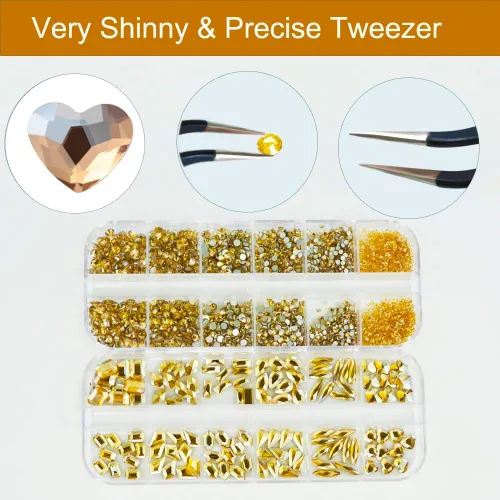 Miniatura 3 de 2680 diamantes de imitación para uñas color dorado champán, 120 dijes grandes de uñas doradas, piedras preciosas de diamante con cuentas redondas K9
