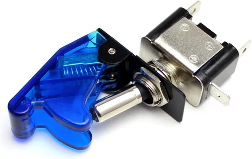 Miniatura 9 de iJDMTOY (2) Interruptor de dos posiciones on/off SPST - con cubierta abatible, estilo avión, 12 V/20 A, iluminación LED., Azul