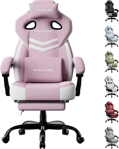 Miniatura 15 de GTPLAYER Sillas de juegos para adultos, asiento ergonómico grande y alto para juegos con reposapiés y soporte lumbar, cómoda silla de oficina
