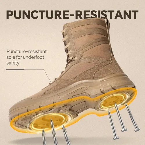 Miniatura 4 de ANGRYRAM Botas de trabajo para hombres con punta de acero, botas militares tácticas, cómodas, ligeras, antideslizantes, botas de senderismo