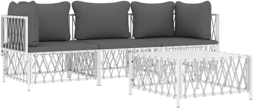 Miniatura 3 de 4-Piece Patio Lounge Set with Cushions White Steel Outdoor Furniture Set for Balcony Porch Garden Small Space Modern Conversation Seating White/2x