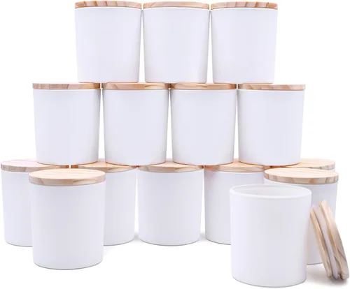Miniatura 33 de SHOWIN Frascos de vela gruesos de 10 onzas para hacer velas 15 piezas, frascos vacíos con tapas de madera para hacer velas, contenedor de muestra