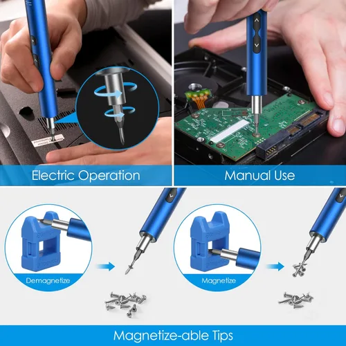 Miniatura 7 de AMIR - Desarmador eléctrico para armado de PC, juego de destornilladores pequeños de potencia automática 28 en 1 con 24 puntas, kit de herramienta
