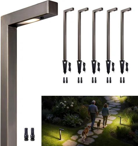 Miniatura 29 de Gardenreet Luces de camino de paisaje de latón, luces de camino de bajo voltaje de 12 V con cable, luces de jardín al aire libre LED impermeables