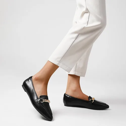 Miniatura 5 de Tilocow Mocasines de cadena de metal para mujer, puntera puntiaguda, zapatos de trabajo cómodos y a la moda