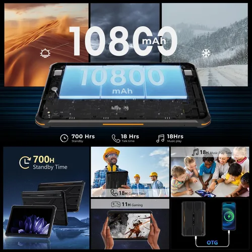 Miniatura 4 de HOTWAV R8 Rugged Tablet Android 14, 10.1 pulgadas HD+ pantalla 10800mAh batería, Octa-Core 12GB RAM+128GB ROM+1TB tableta al aire libre, 13MP+5MP