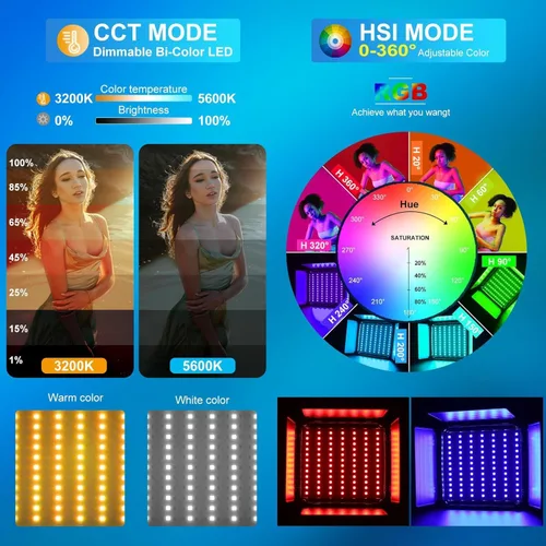 Miniatura 3 de GVM - Kit de iluminación LED RGB de video de estudio 800D con panel, control de aplicación para iluminación de fotografía de YouTube, 3200K-5600K, 8