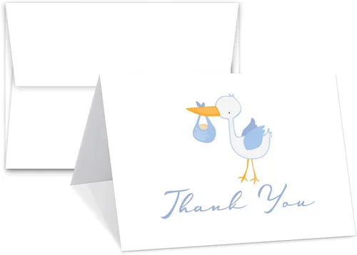 Tarjetas de felicitación de agradecimiento de cigüeña azul para bebé, saludos de baby shower, invitación, felicitaciones, celebración, celebración,