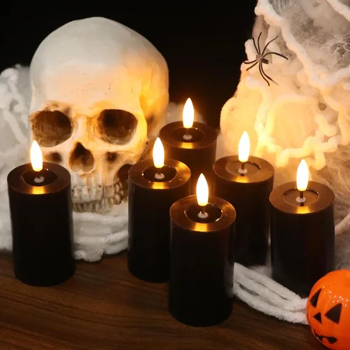 Miniatura 4 de Decoraciones de Halloween Velas de Superficie de Espejo con Control Remoto Temporizador, Funcionan con Baterías 6pcs Velas Votivas LED de Cera Real