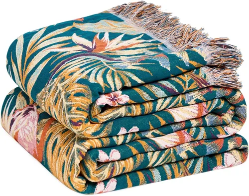 Miniatura 45 de Cobija para cama de estilo bohemio, 100 % algodón, ultra suave, edredón rústico, cobija de otoño, estampado floral, cobija grande rústica para sofá