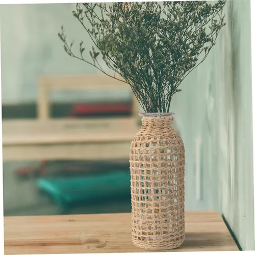 Miniatura 7 de Hemoton Jarrón de flores de hierba marina, jarrón de cristal, cesta de mimbre rústica, centros de mesa de flores para el hogar, sala de estar