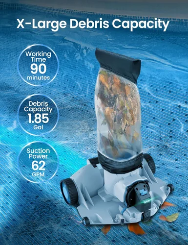 Miniatura 6 de Aspiradora robótica automática para piscinas, apertura de piscina resistente, entrada de succión ultra ancha de 360°, bolsa extragrande de 1.85