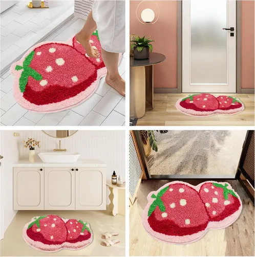 Miniatura 6 de Alfombra de baño de fresa, bonita alfombra de baño de fresa, decoración de baño, suave, absorbente, antideslizante, divertida alfombra de frutas