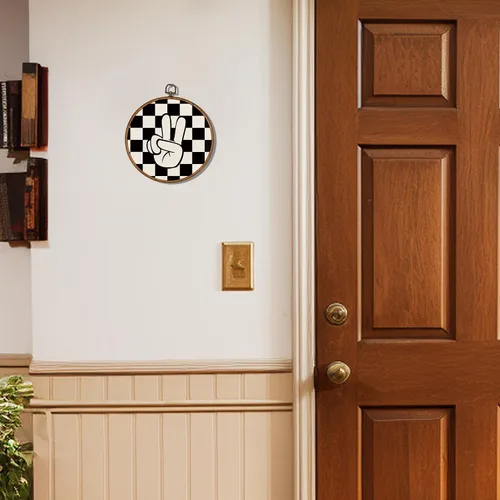 Miniatura 5 de KSDUT Arte retro para decoración de pared para el aula, arte de pared preppy a cuadros negros, marco de lienzo para colgar, letrero de paz