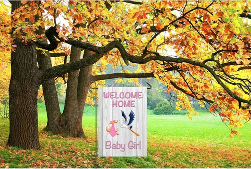 Miniatura 7 de Bandera de jardín de bienvenida a casa para bebé, baby shower, anuncio de nacimiento, fiesta familiar, letrero de revelación de género para recién
