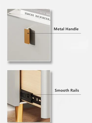 Miniatura 6 de Mesita de noche moderna de madera maciza con almacenamiento de 2 cajones, parte superior de mármol, práctica mesa auxiliar auxiliar para dormitorio
