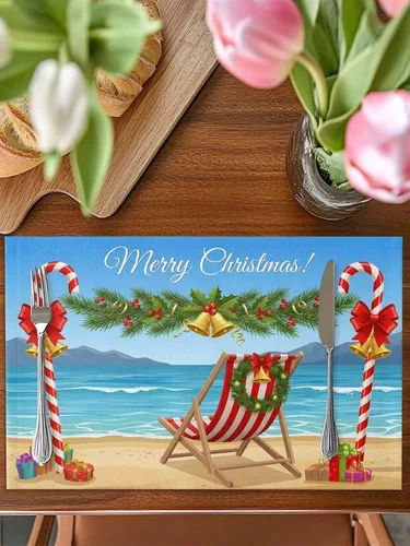 Miniatura 3 de Juego de 6 tapetes antideslizantes lavables, para playa, náuticos, costeros, coronas de Navidad, regalos de algodón y lino para comedor, fiestas