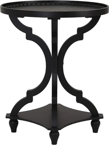 Miniatura 6 de Wnutrees Mesa auxiliar redonda de estilo granja, mesitas de noche rústicas para sala de estar, bandeja de madera, acabado artesanal, juego de 2