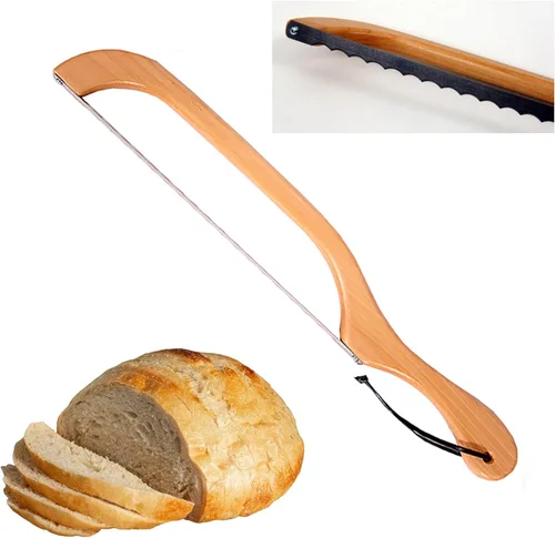 Out of the Woods of Oregon Cuchillo para cortar pan y bagel estilo arco de Estados Unidos para rebanar masa madre, bagels y más, aliso natural (mano