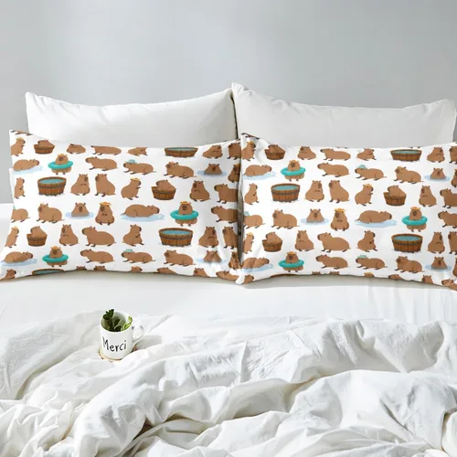 Miniatura 5 de jejeloiu Capybaras - Juego de sábanas de tamaño individual para amantes de los animales, para niños y niñas, lindas sábanas decorativas de Capybara