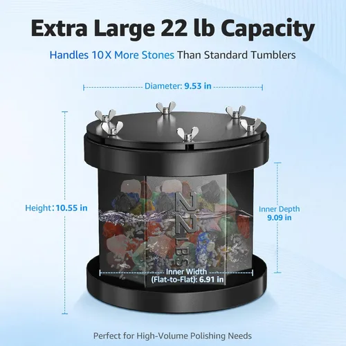 Miniatura 3 de Vaso de roca profesional – Pulidor de rocas de capacidad extra grande de 22 libras con motor sin escobillas, monitoreo de potencia en tiempo real