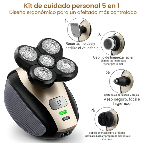 Miniatura 2 de Telfun - Afeitadoras de cabeza eléctricas 5 en 1 para hombres calvos, 100% impermeable, afeitado húmedo y seco, 5 cabezales de doble pista, captura