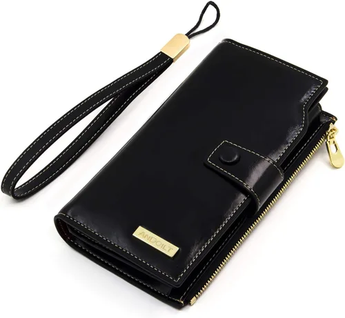 Miniatura 4 de ANDOILT Cartera de cuero genuino con bloqueo RFID para mujer, de gran capacidad, de lujo, con cera, tarjetero, organizador
