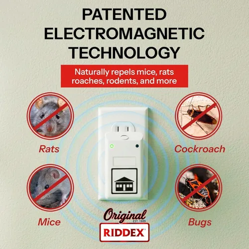 Miniatura 2 de RIDDEX Repelente de insectos Plus Enchufe, disuasorio de ratones - Control de plagas para defensa contra ratas, ratones, cucarachas, insectos e