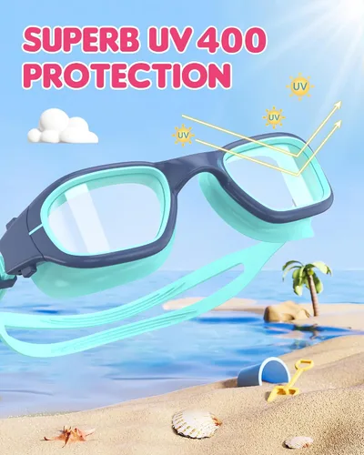Miniatura 2 de Gafas de natación para niños, gafas de natación para niños de 6 a 14 años, gafas de piscina con protección UV antivaho para niños y niñas Cian/azul