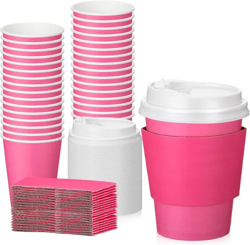 Miniatura 8 de Patelai 48 piezas de tazas de café desechables de 12 onzas con tapas y asas al por mayor, taza de papel aislada para chocolate caliente para bebidas