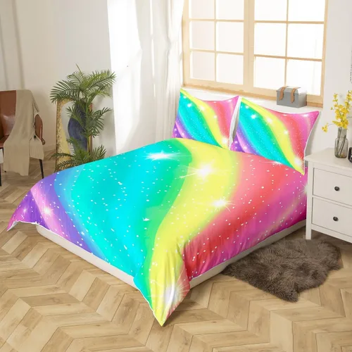 Miniatura 2 de Erosebridal Rainbow - Juego de funda de edredón para niños y niñas, diseño de dibujos animados con lazos de cremallera, 2 piezas, ultra suave, juego